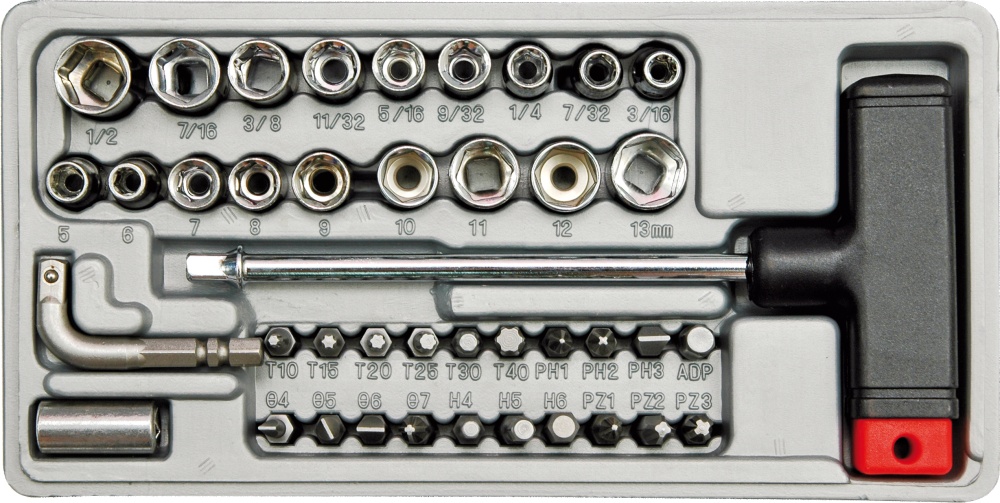 Отвертка Vorel Т-образная с битами и головками 41 предмет CrV