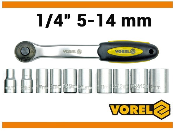 Набор VOREL торцевых головок и принадлежностей 1/4 11 предметов CrV