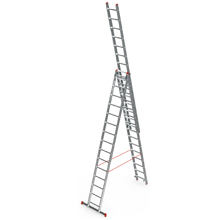 Лестница 3-секционная алюминиевая Sarayli 3х7, 1,95/3,04/4,12 м высота, 60*20 мм размер профиля, вес 10,1 кг