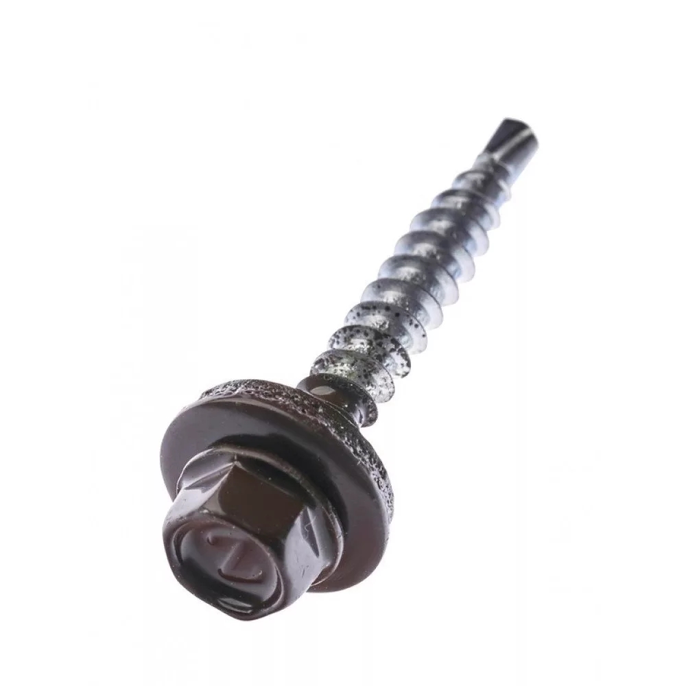 Саморез кровельный 4,8х38 RAL8017 коричневый шоколад (Блистер 10шт)