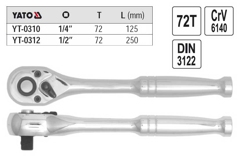 Трещотка прямая 1/4 140мм CrV матовая