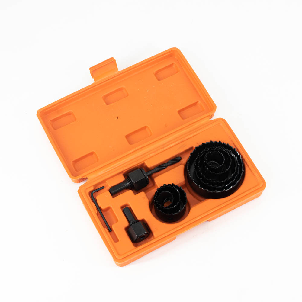 Набор кольцевых пил Bohrer по дереву (коронки 19-22-29-32-38-44-51-64 мм, державка со сверлом, ключ)