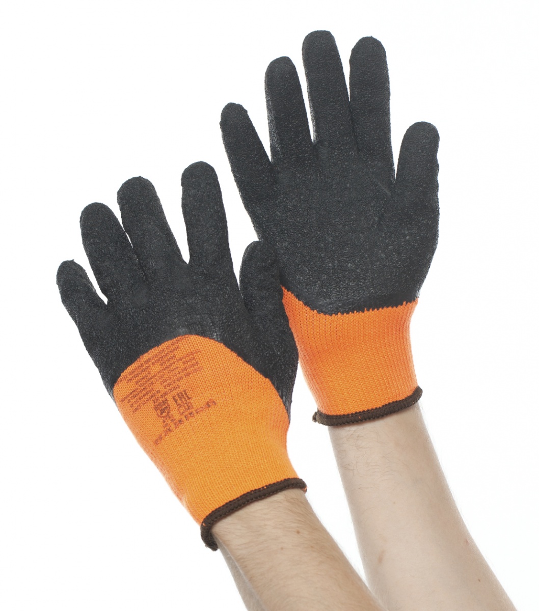 Перчатки акриловые утепленные со вспененным латексом (оранжевая, пальчики 3/4)