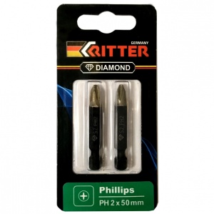 Бита Ritter Diamond PH 2x50 мм  магнитная (алмазное покрытие, сталь S2) (2 шт. в блистерной упаковке)