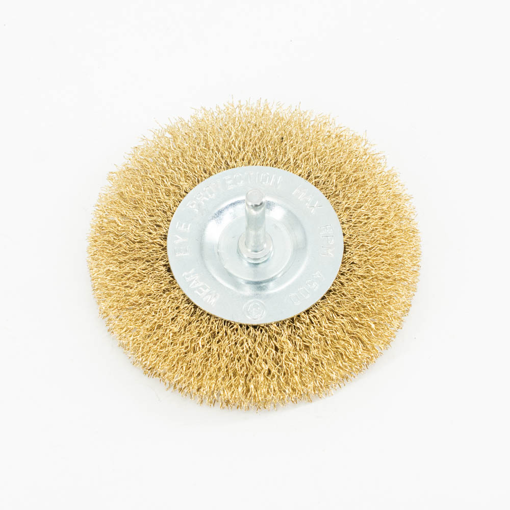 Кордщетка Bohrer дисковая "Колесо" латунированная мягкая 100 мм (толщ. проволоки 0,3 мм) для дрели (в блистере) (120/10/1)