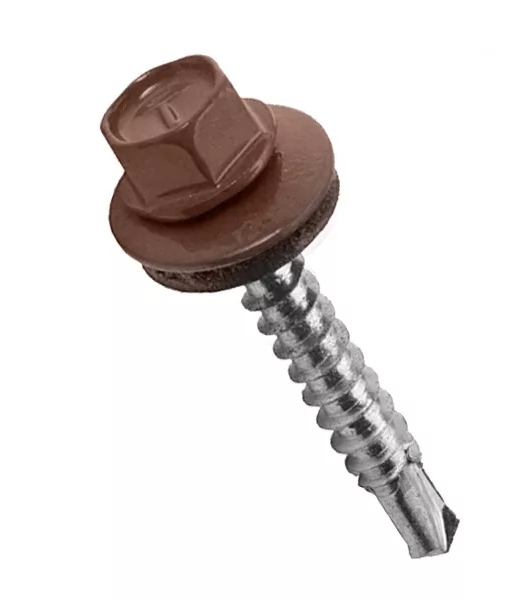ПРОМ Саморез кровельный 4,8х38(35) RAL8028 коричневая земля (~ 4 300 - 4 800 шт.) (Цена за 1000 шт)
