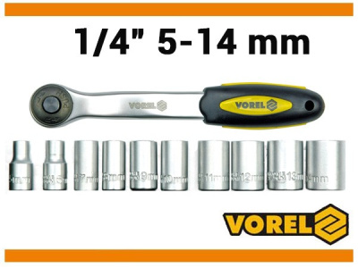 Набор VOREL торцевых головок и принадлежностей 1/4 11 предметов CrV