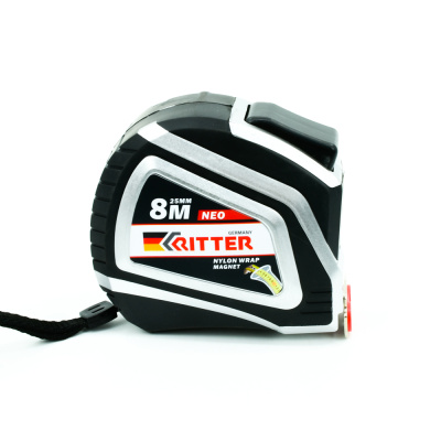 Рулетка Ritter Neo измерительная  8м х 25мм, автостоп, магнит, обёрнутое нейлоном утолщеное полотно, обрезиненная ударопрочная