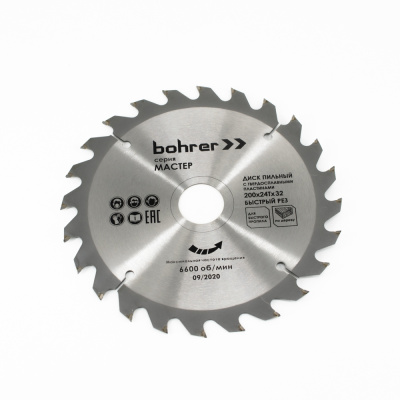 Диск пильный тв. по дереву Bohrer Мастер 200x32/30 мм, 24Т зуба (быстрый рез)