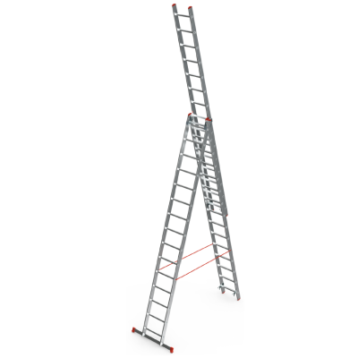 Лестница 3-секционная алюминиевая Sarayli 3х16, 4,38/7,90/11,42 м высота, 80*20 мм размер профиля, вес 28,7 кг