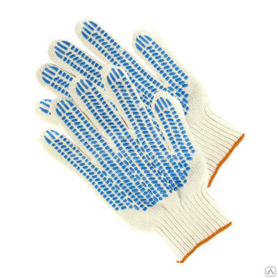Перчатки трикотаж. с ПВХ 7,5 класс 8 нитей, белые ПРОТЕКТОР длина 25см, синий оверлок