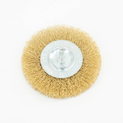 Кордщетка Bohrer дисковая "Колесо" латунированная мягкая 100 мм (толщ. проволоки 0,3 мм) для дрели (в блистере) (120/10/1)