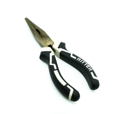 Длинногубцы Ritter Eco 160 мм прямые (сталь 55, черный никель) двухкомпонентная рукоятка