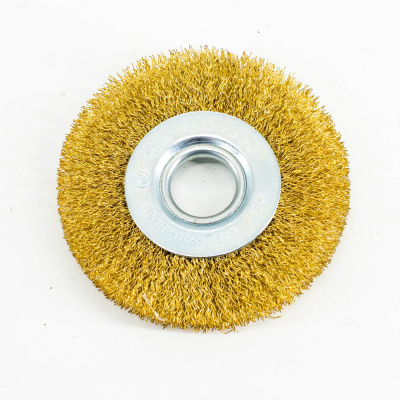 Кордщетка Bohrer дисковая "Колесо" латунированная мягкая 100 мм (толщ. проволоки 0,3 мм) для дрели (в блистере) (120/10/1)